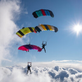A group of skydivers in the sky