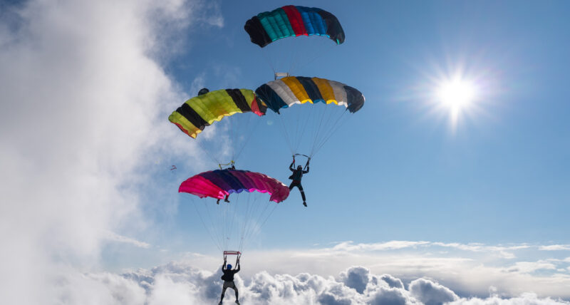 A group of skydivers in the sky