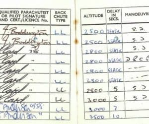 John's log book showing 27 jumps over 5 years